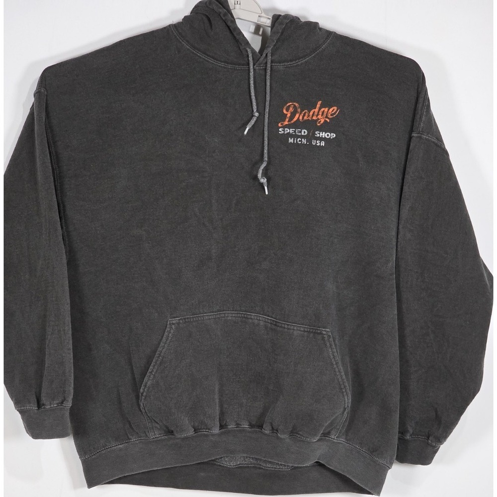 Dodge Mens XL Charcoal Gray Speed Shop Graphic Fleece Pullover Hoodie Sweatshirt